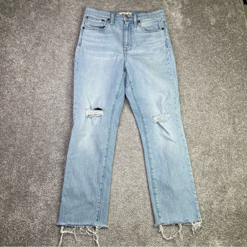 Madewell Jeans Women's 25 Blue Straight High Rise Slim Crop Boyjean Light Wash